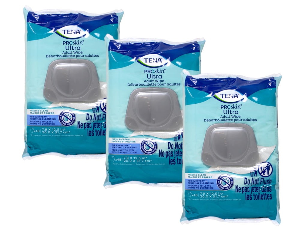 TENA Skincare Incontinence Wipes pack 3 front view for on-the-go cleansing.
