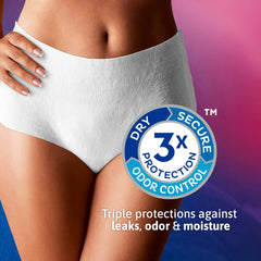 TENA Super Plus underwear on body to illustrate secure, discreet wear.