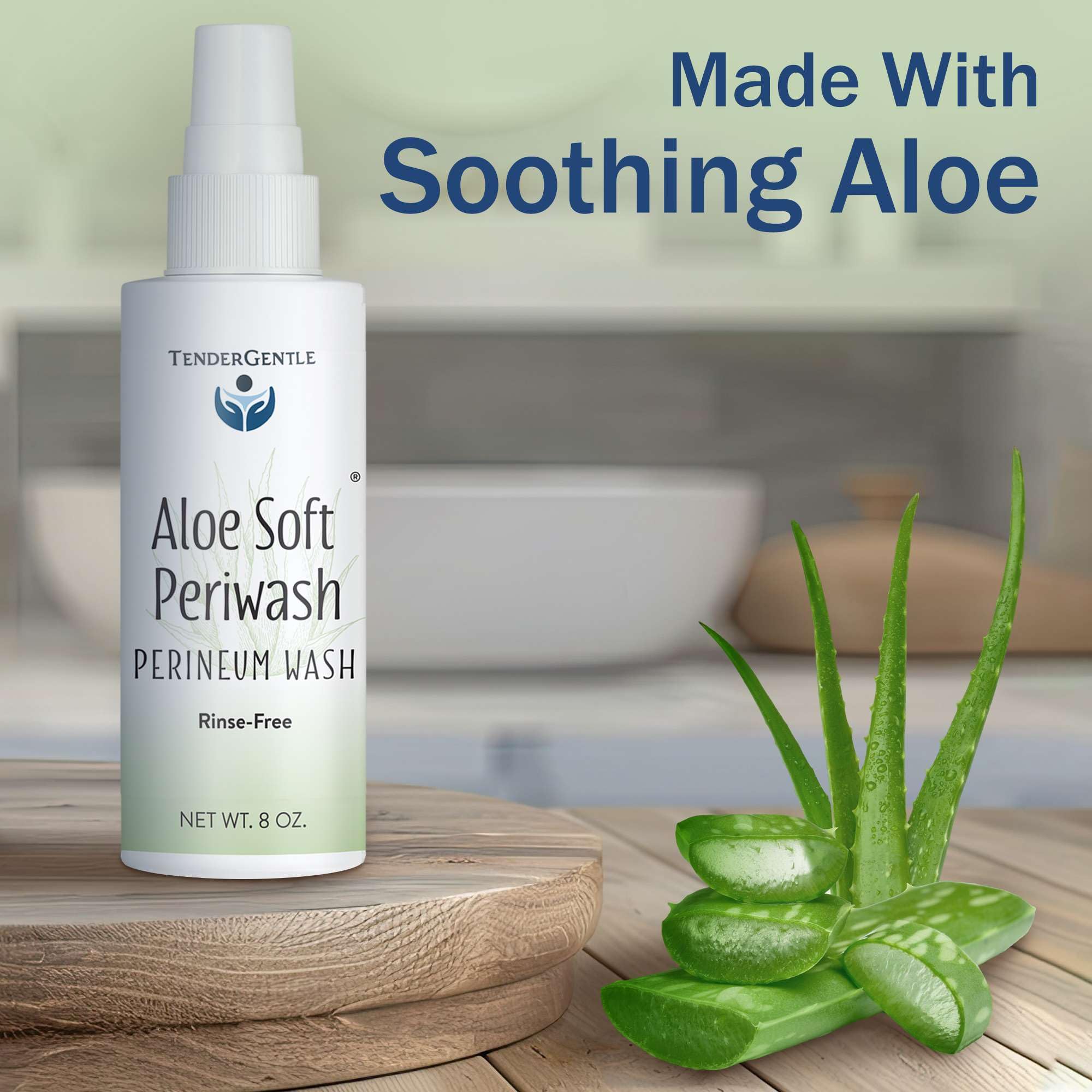 TenderGentle Aloe Soft Perineal Spray easy-dispense nozzle for gentle cleansing.