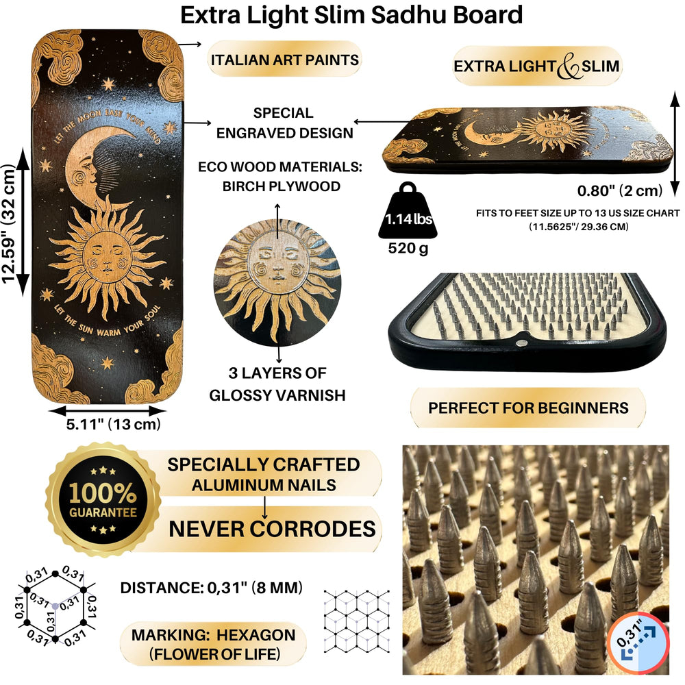 Close-up of aluminum nails on the TENGRY Sadhu Board for light practice
