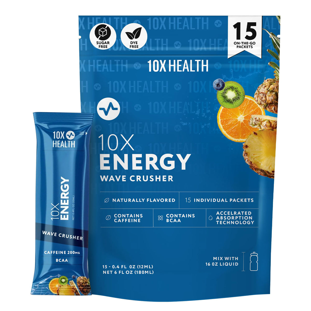 10X Health Energy Wave Crusher tropical punch packet for on-the-go energy.