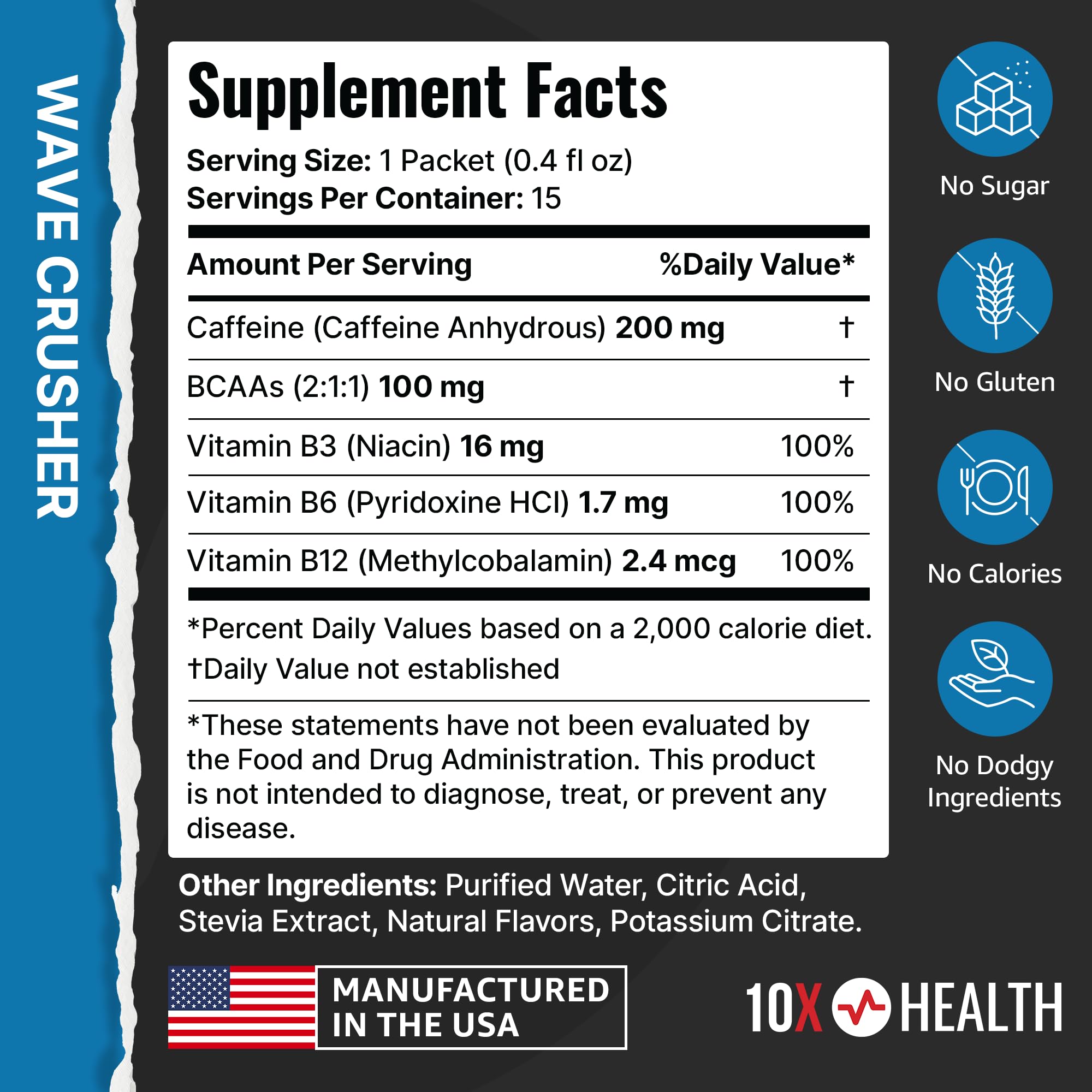 10X Health Energy Wave Crusher stevia flavor close-up.