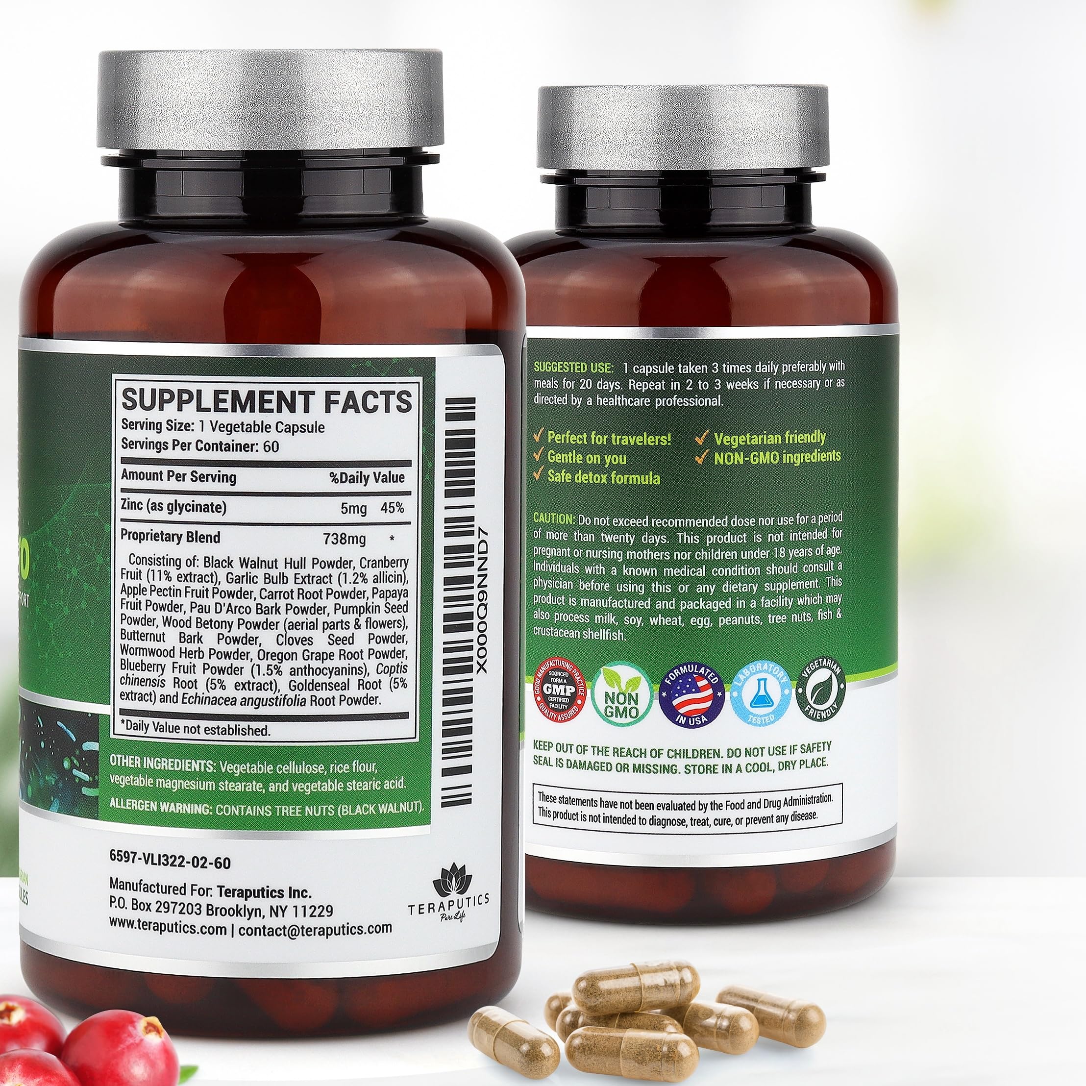 Closeup of IntestinePro capsules suggesting easy daily dosing during meals.