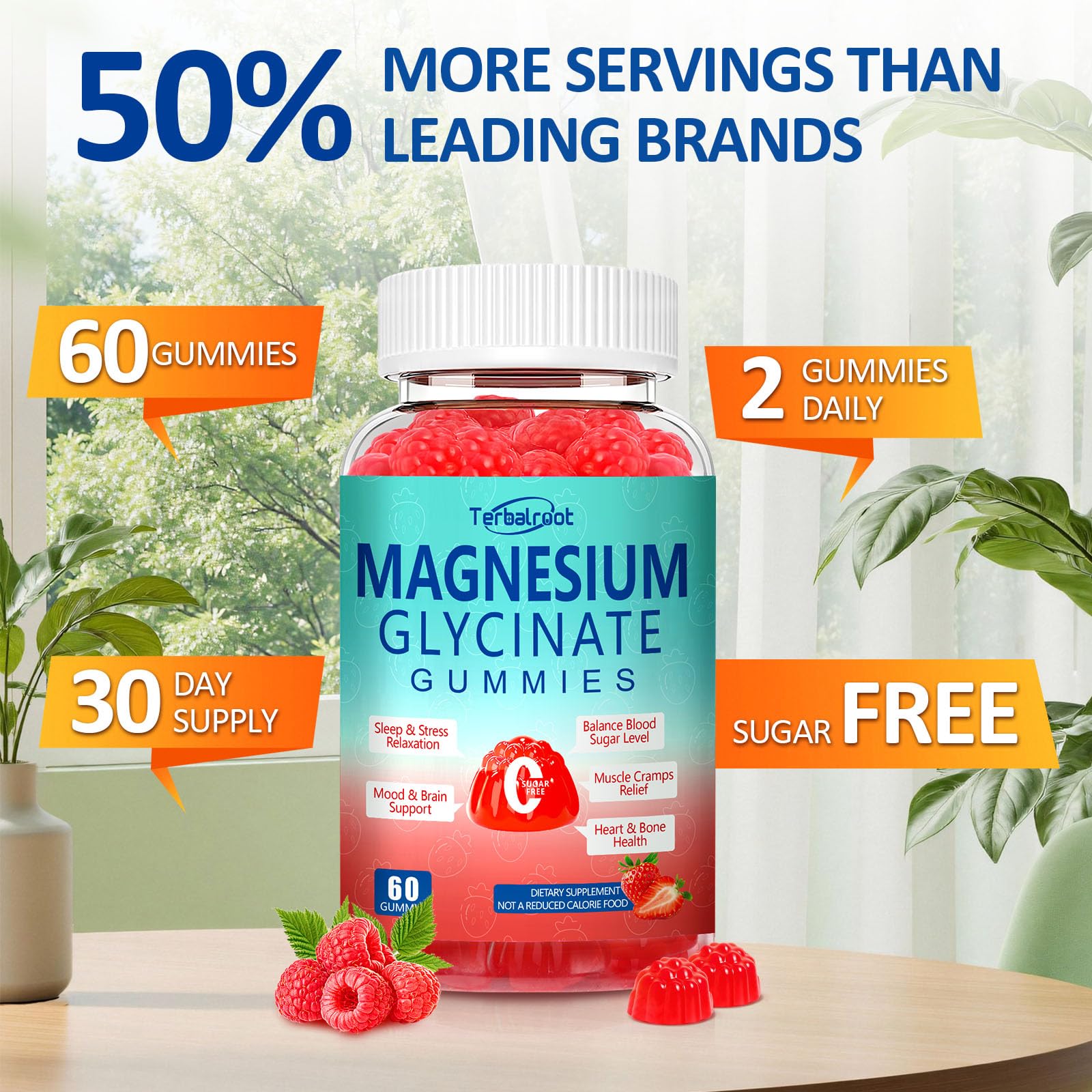 Terbalroot gummies bottle with glass of water, ideal for nighttime routine.