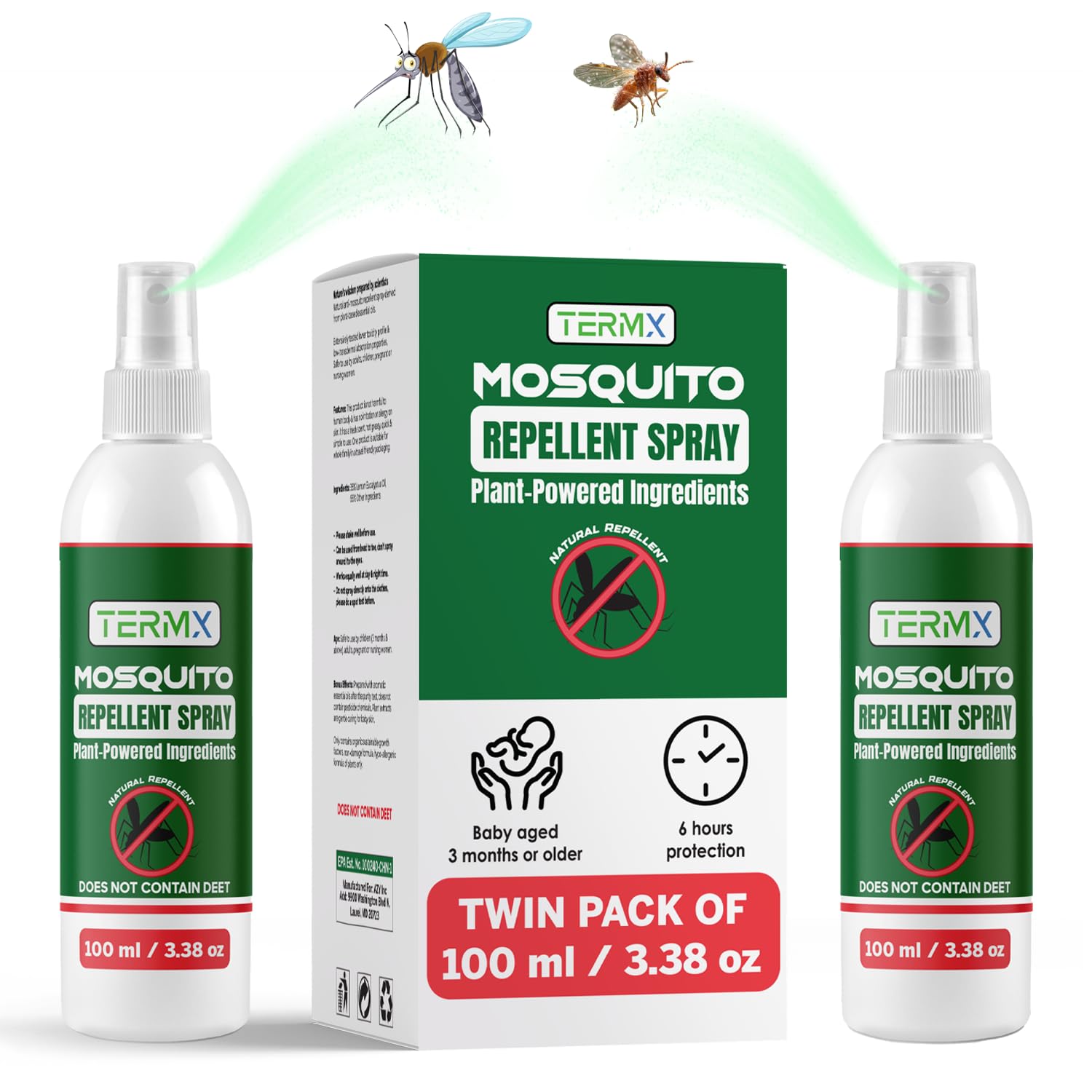 Termx repelente mosquitos con fragancia limón eucalipto en botellas de 100 ml