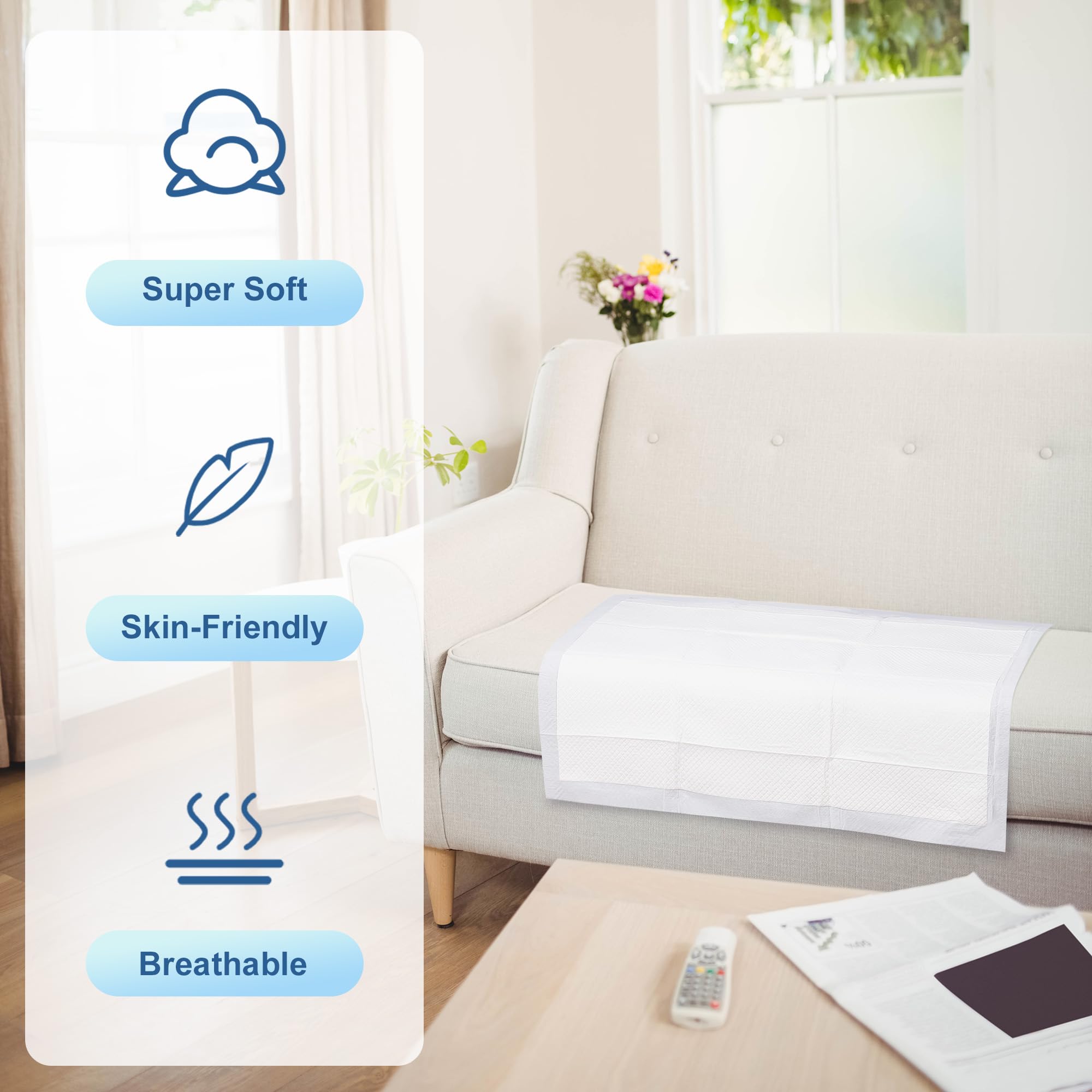 TEROBABI bed pads quick-drying core with dual absorbent layers manages moisture efficiently.