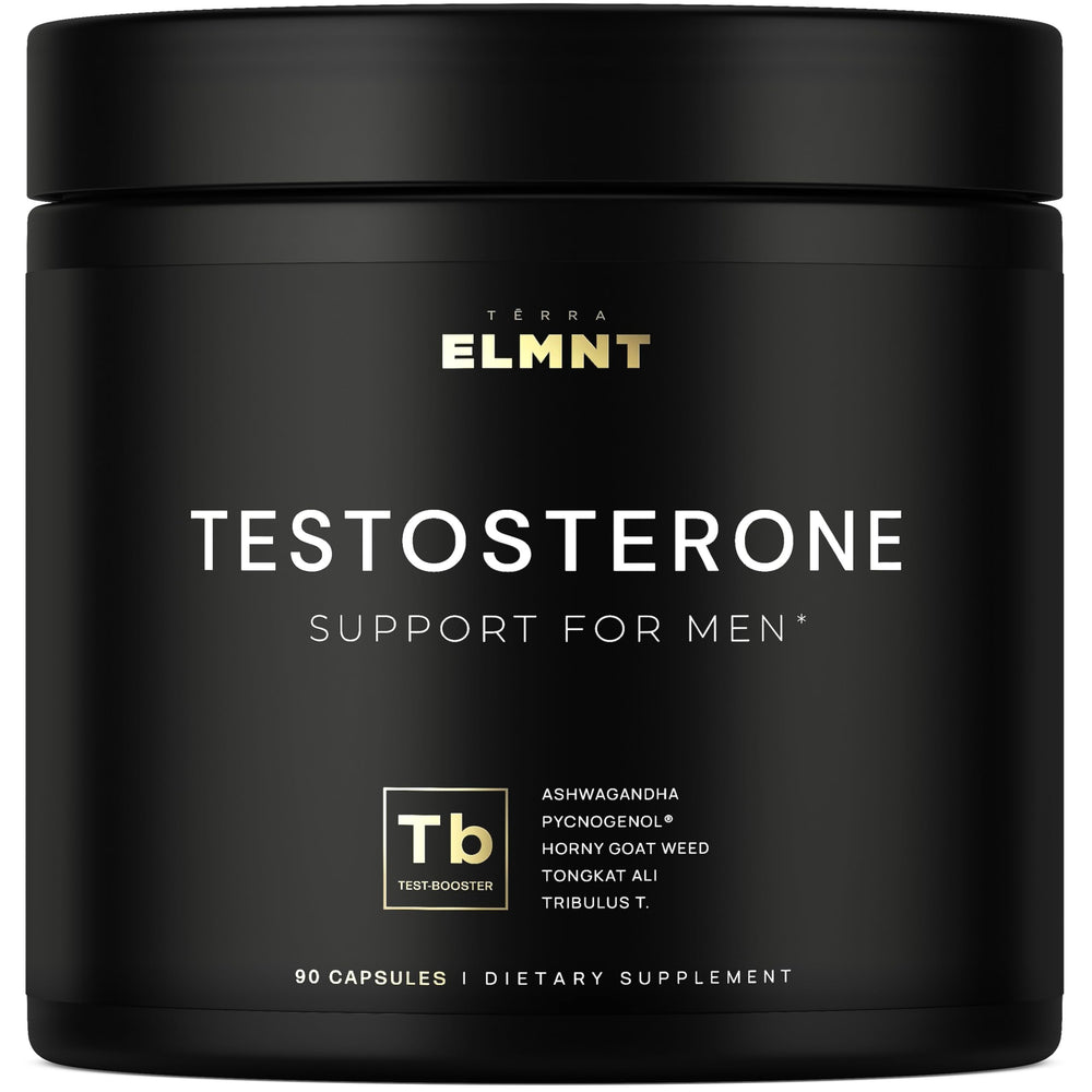 Terra Elmnt 21800mg bottle label highlighting testosterone support potential