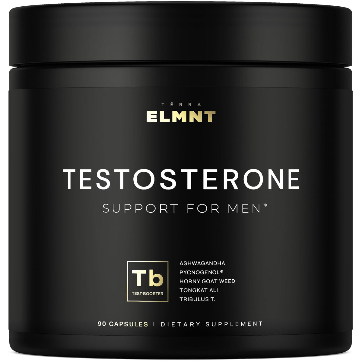 Terra Elmnt 21800mg bottle label highlighting testosterone support potential