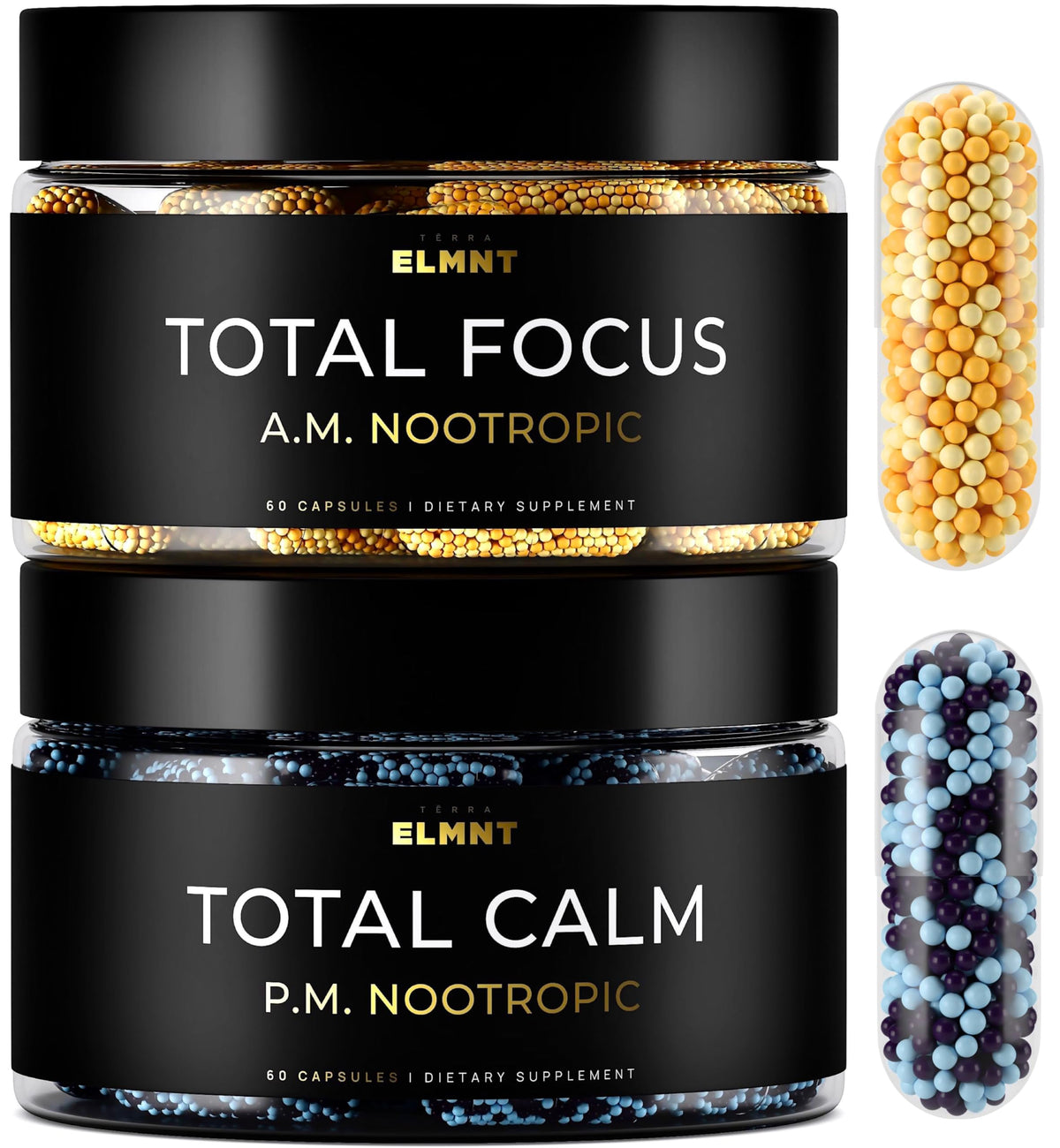 Terra Elmnt AMPM Total Focus bottle with capsules supports sustained concentration