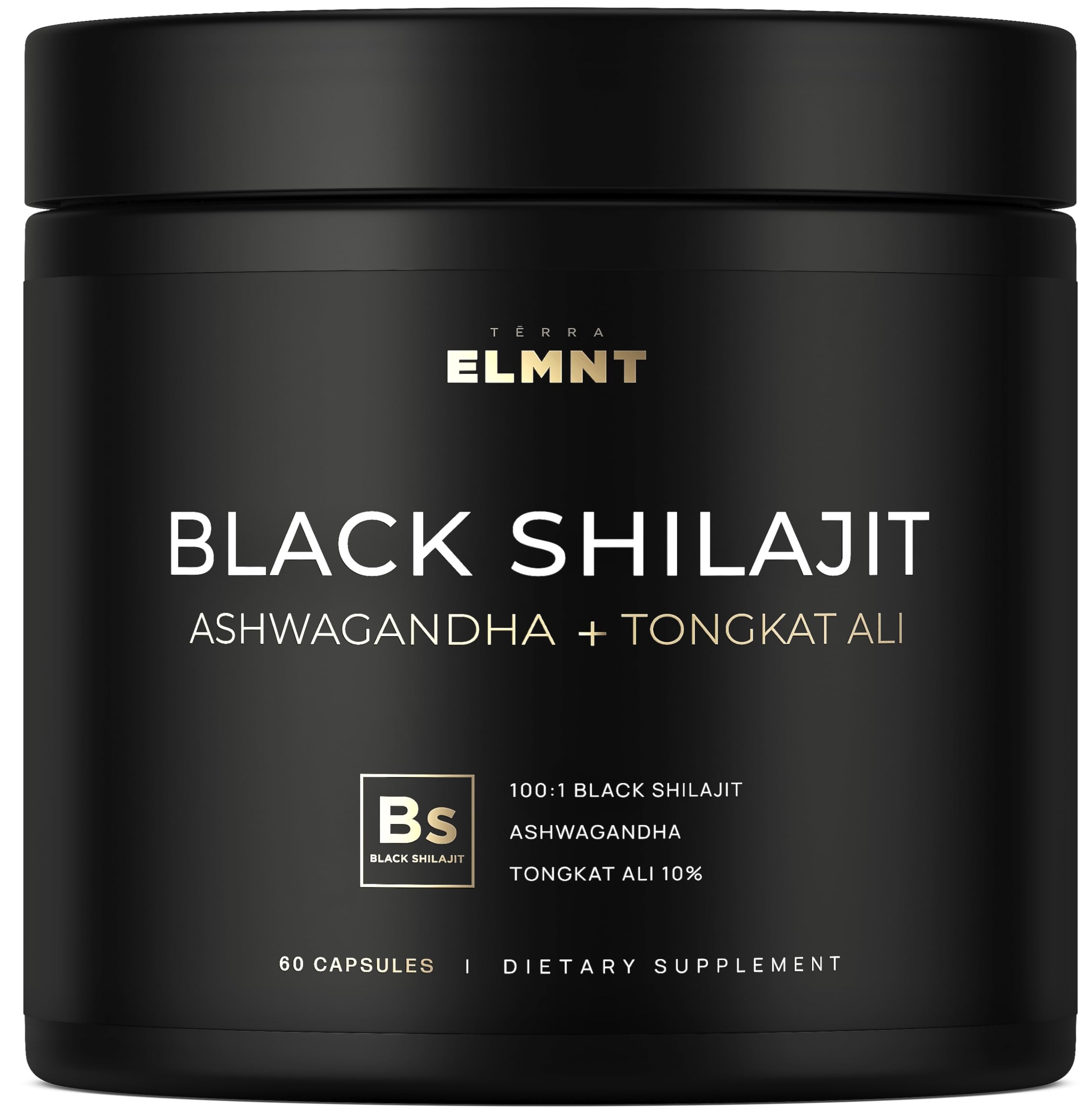 Terra Elmnt Black Shilajit bottle showcases premium extract for men's energy.