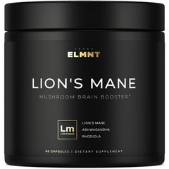 Terra Elmnt Lions Mane capsule closeup for daily focus and memory support.