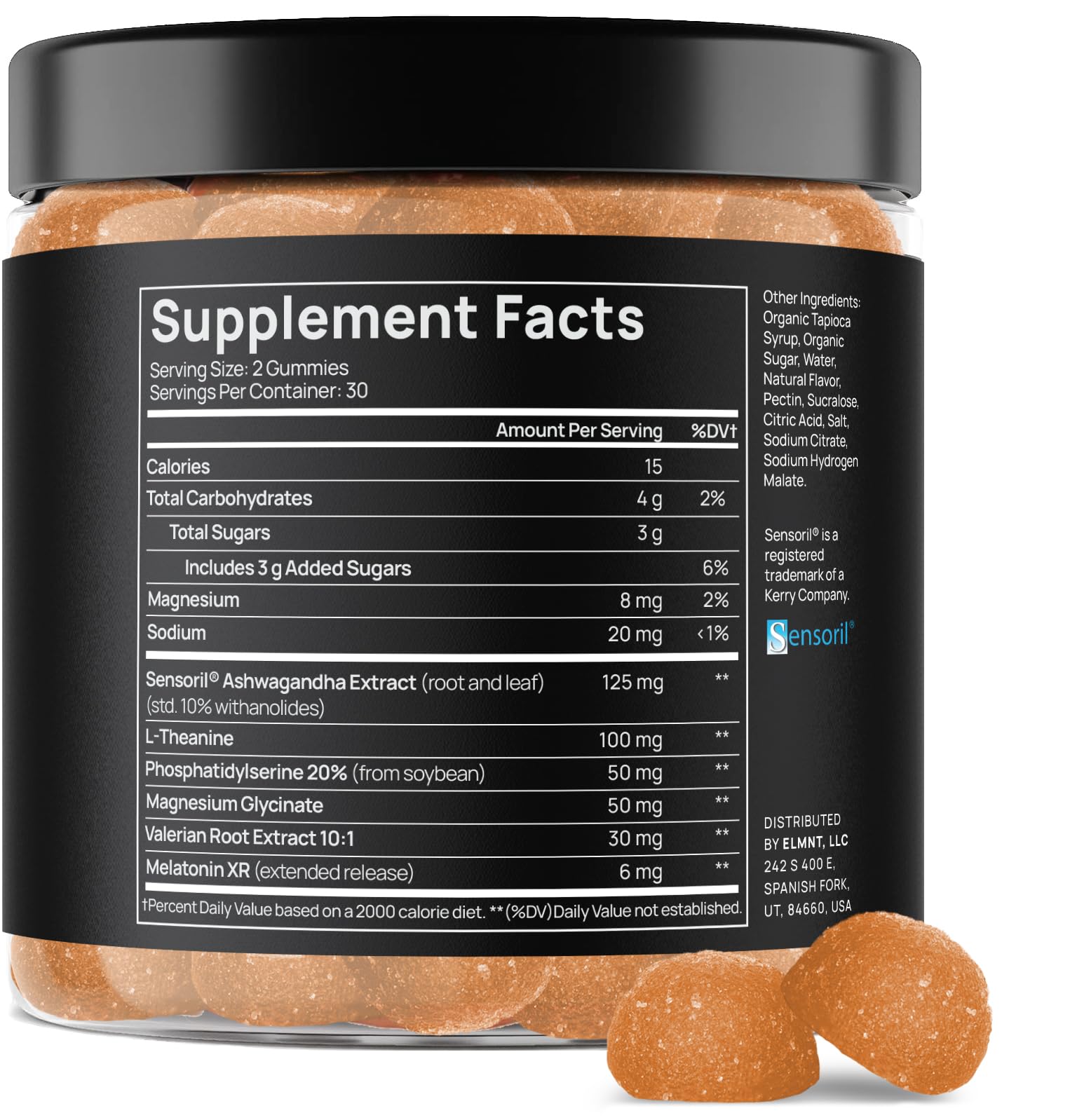 Terra Elmnt melatonin gummies bottle back showing ingredients