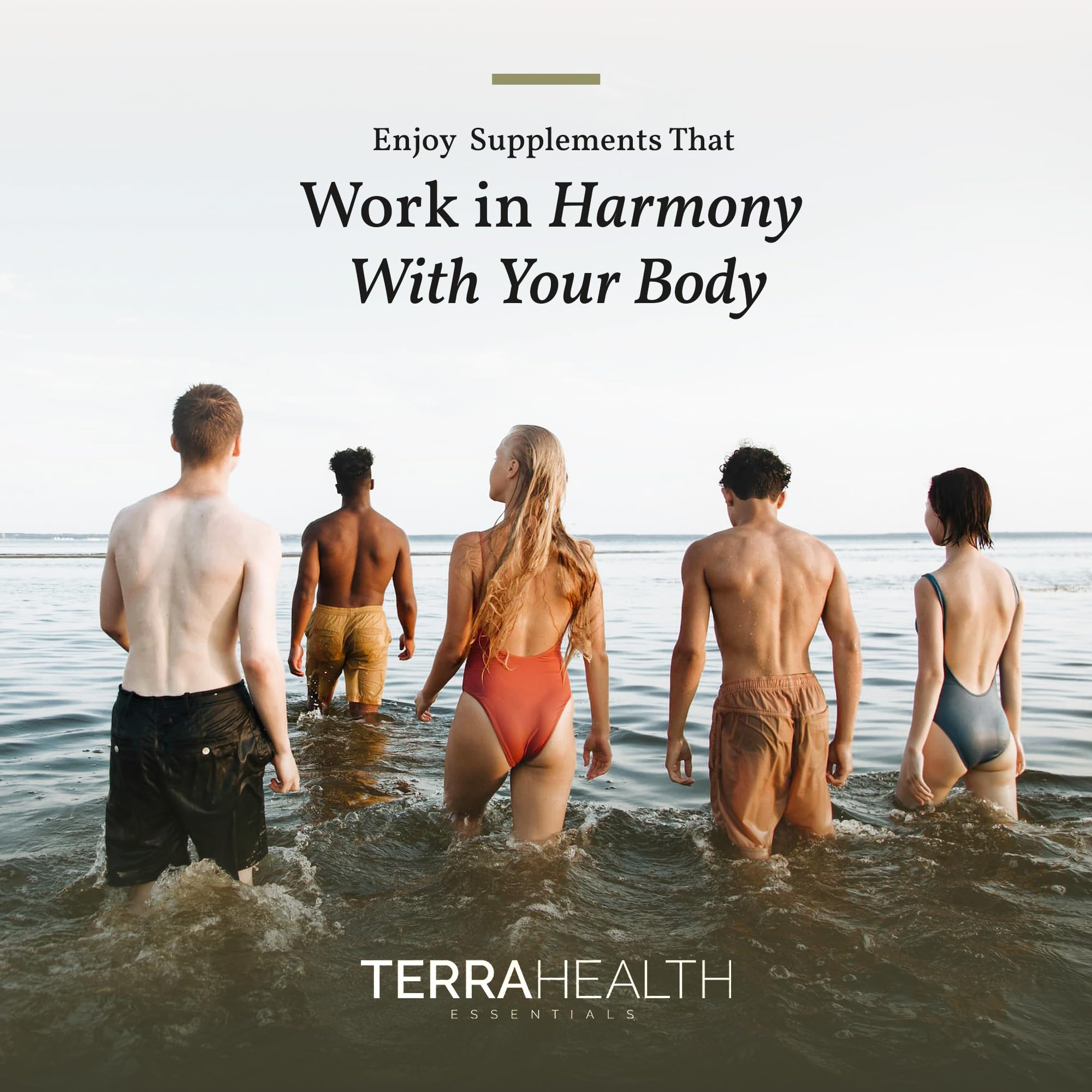 Terra Health Essentials healthy aging and skin support visuals with bottle.
