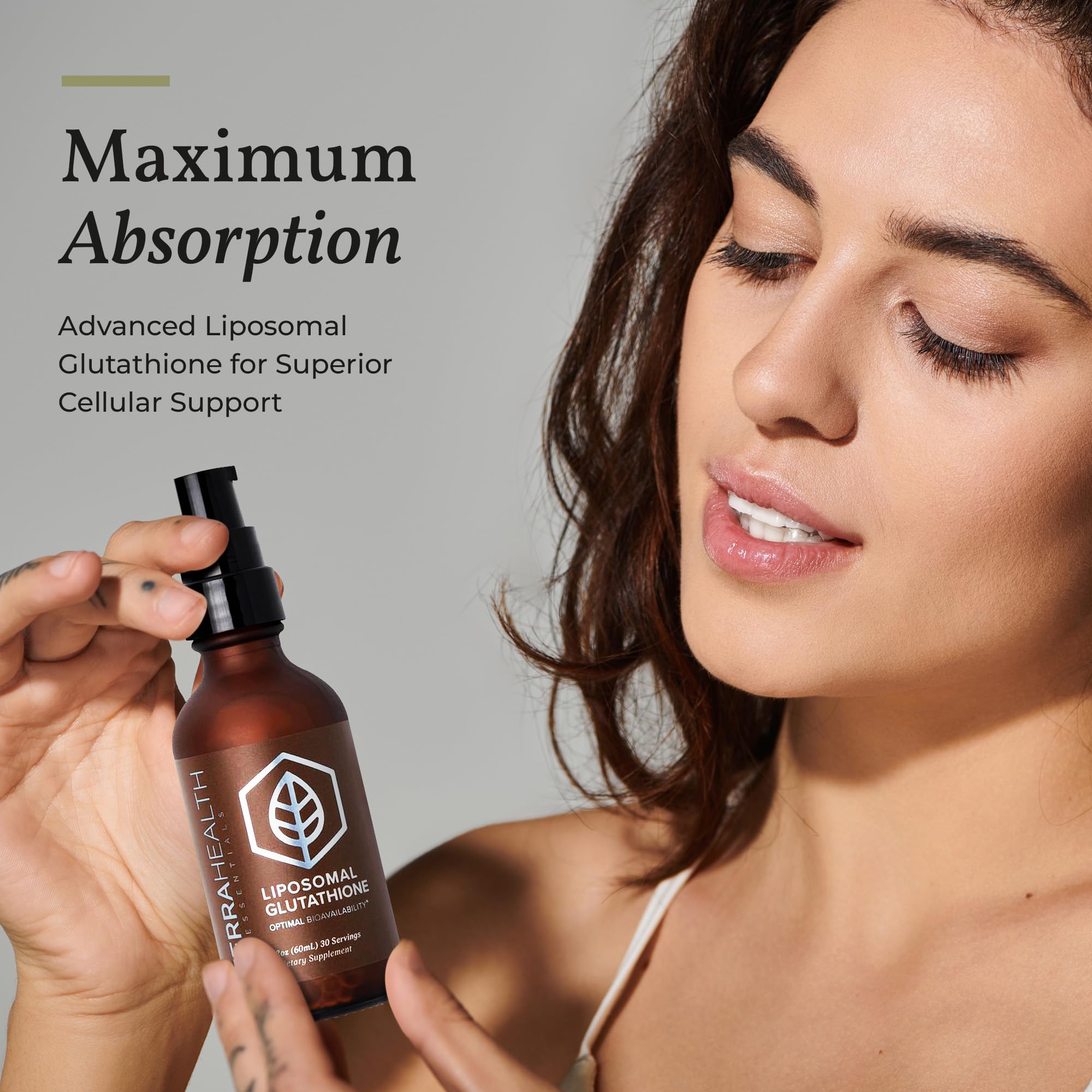 Terra Health Essentials Liposomal Glutathione label closeup shows high-quality ingredients.