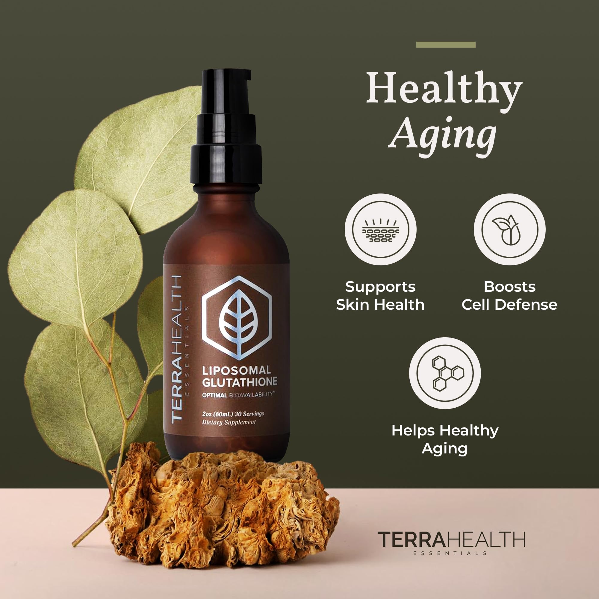 Terra Health Essentials Liposomal Glutathione pump dispense offers mess-free administration.