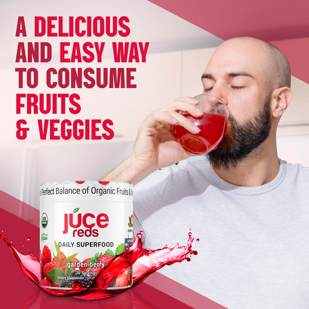 Terra Kai Juce Reds shake poured after a workout to replenish energy.