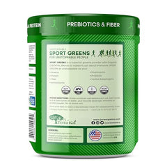 Berry-flavored Juce SG7 powder with a scoop highlights plant-based protein.