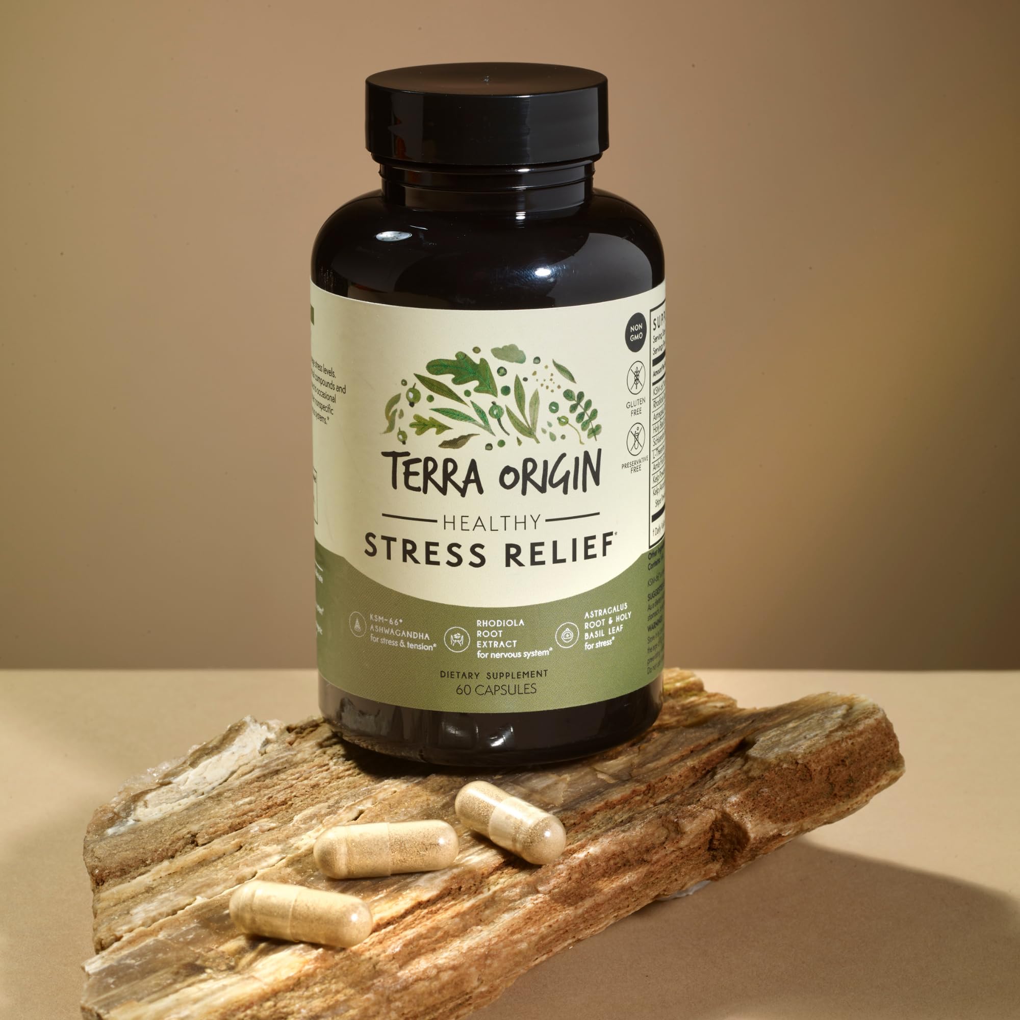 Terra Origin capsules closeup showing pills and texture.