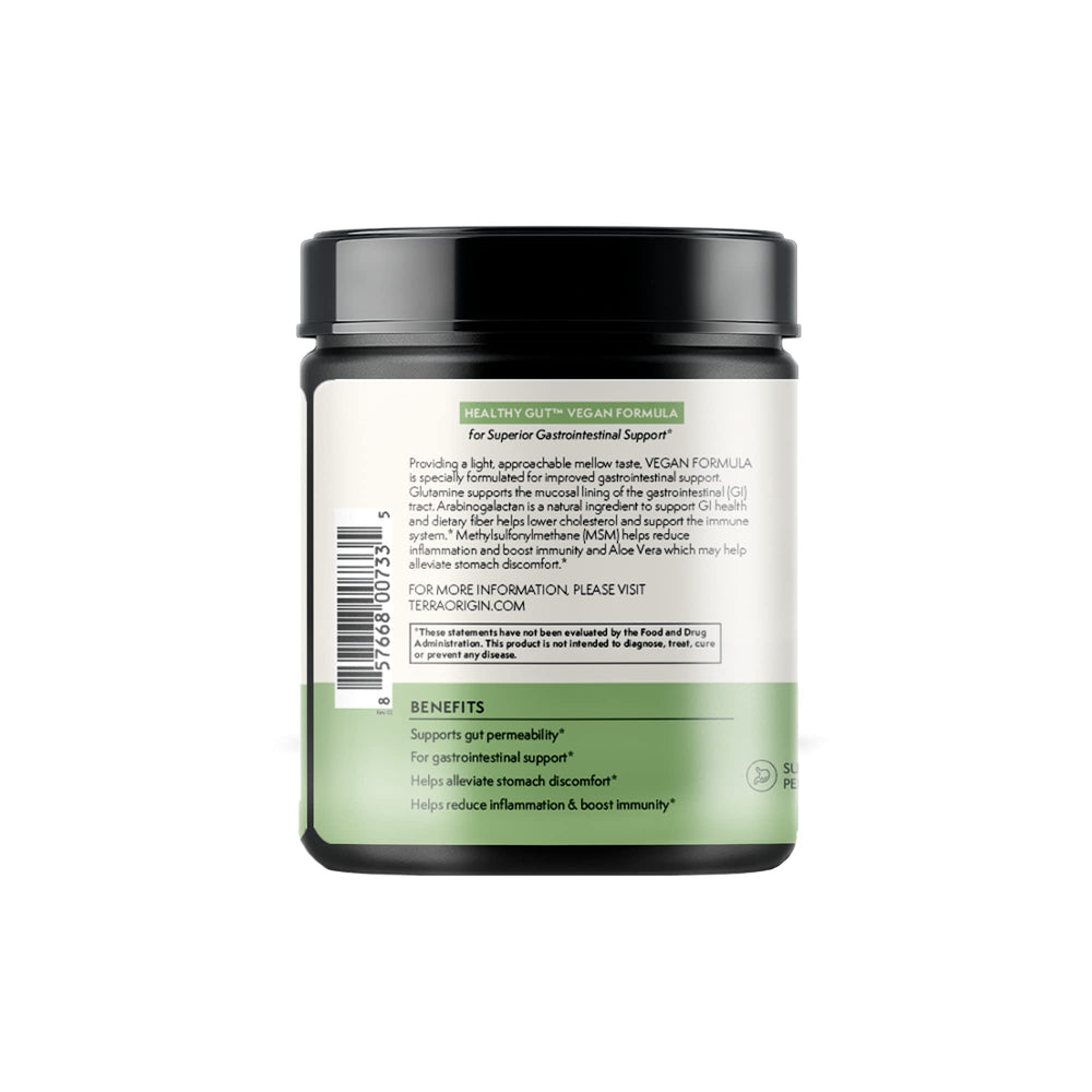 Terra Origin Healthy Gut Made in USA label emphasizing quality