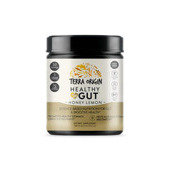 Terra Origin Healthy Gut Powder bottle closed, ready for daily digestive support.