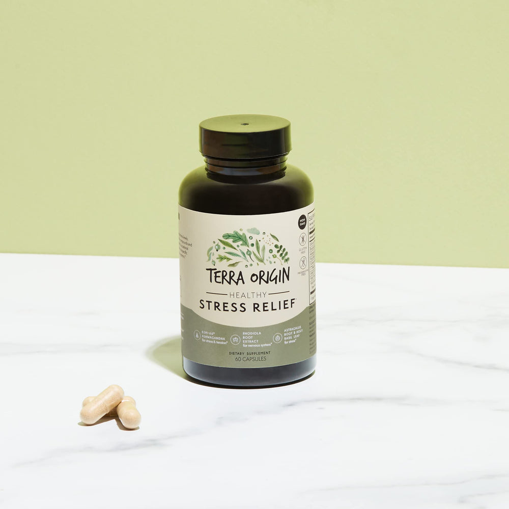 Terra Origin non-GMO gluten-free icon near product packaging.
