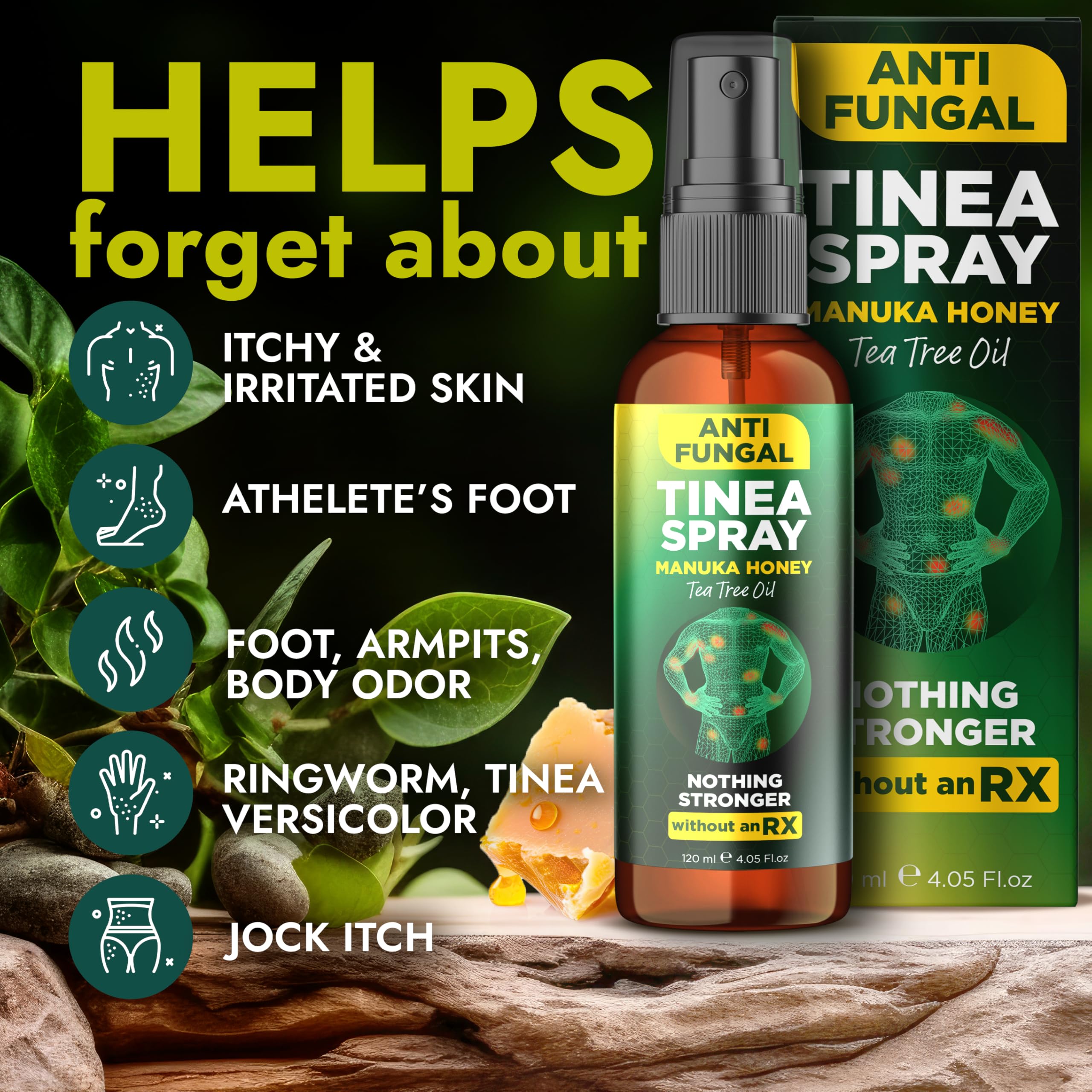 Terramed Just Think Comfort close-up of Manuka honey and Tea Tree Oil ingredients