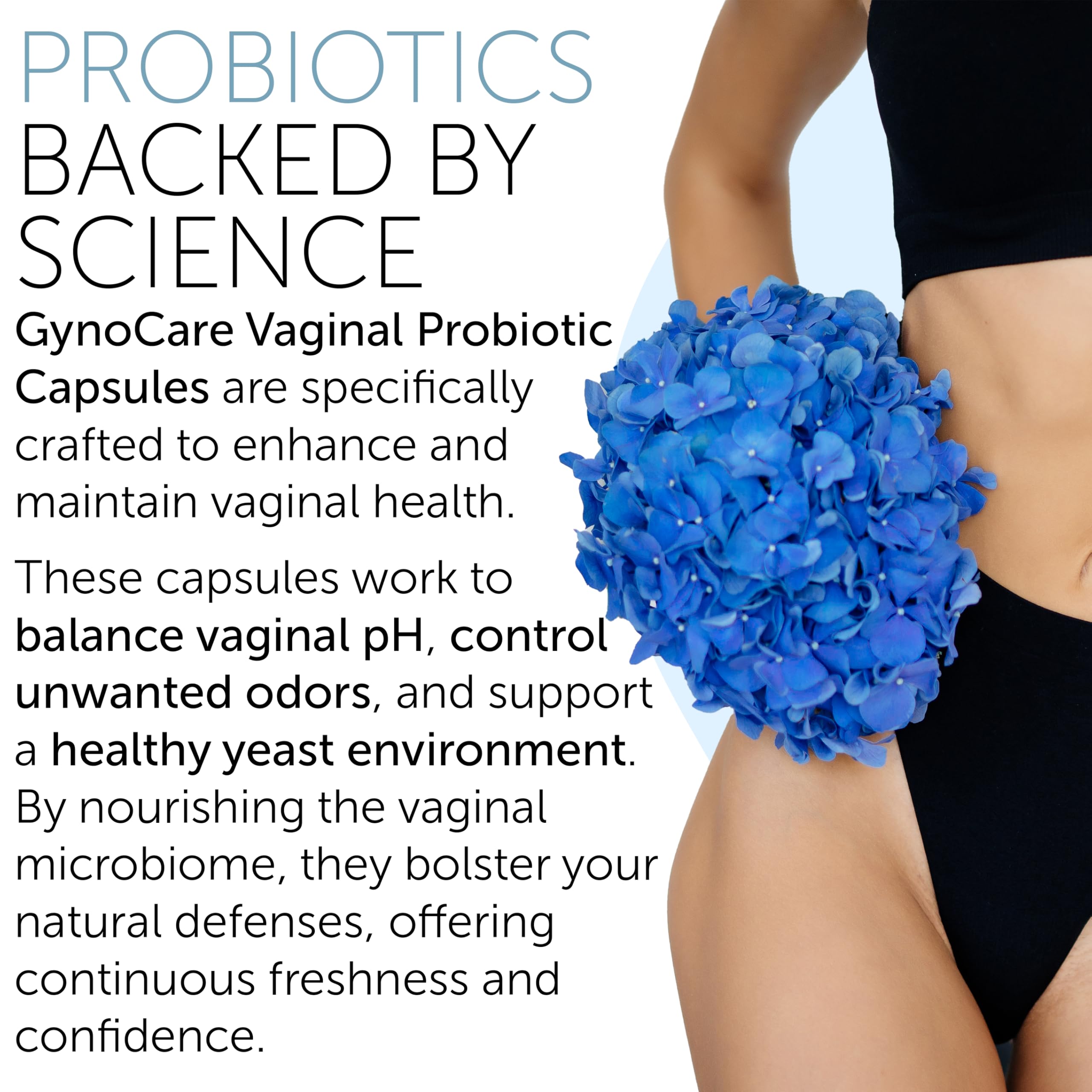 Terramed Just Think Comfort probiotic-prebiotic blend highlights feminine health benefits.