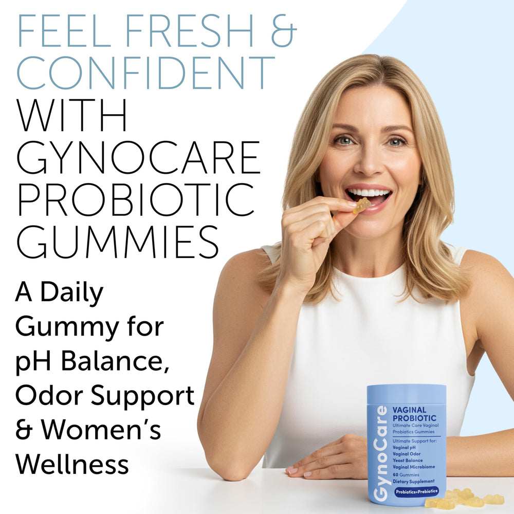 Usage guide visual for Terramed Just Think Comfort vaginal probiotics gummies