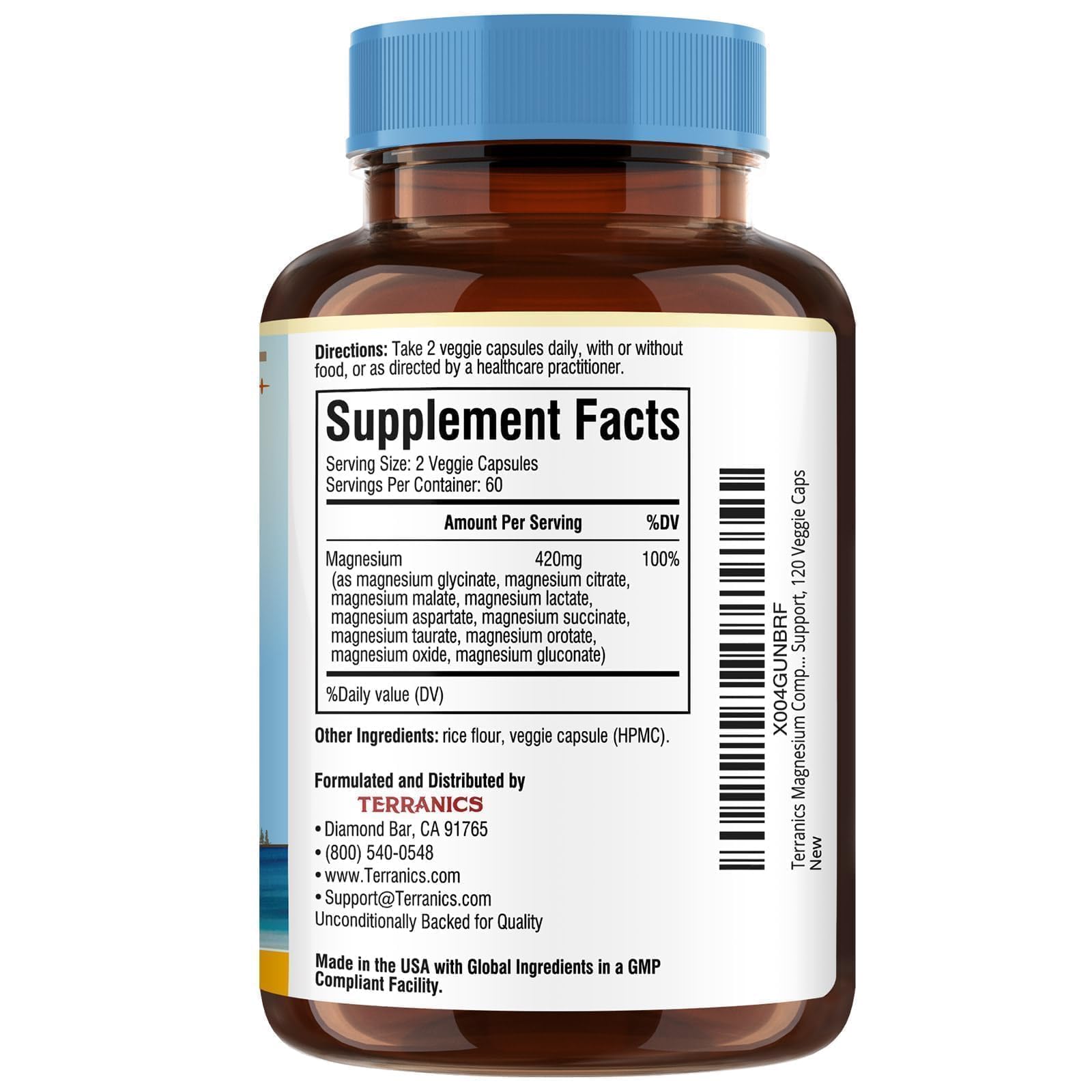 Terranics magnesium complex bottle on a kitchen counter