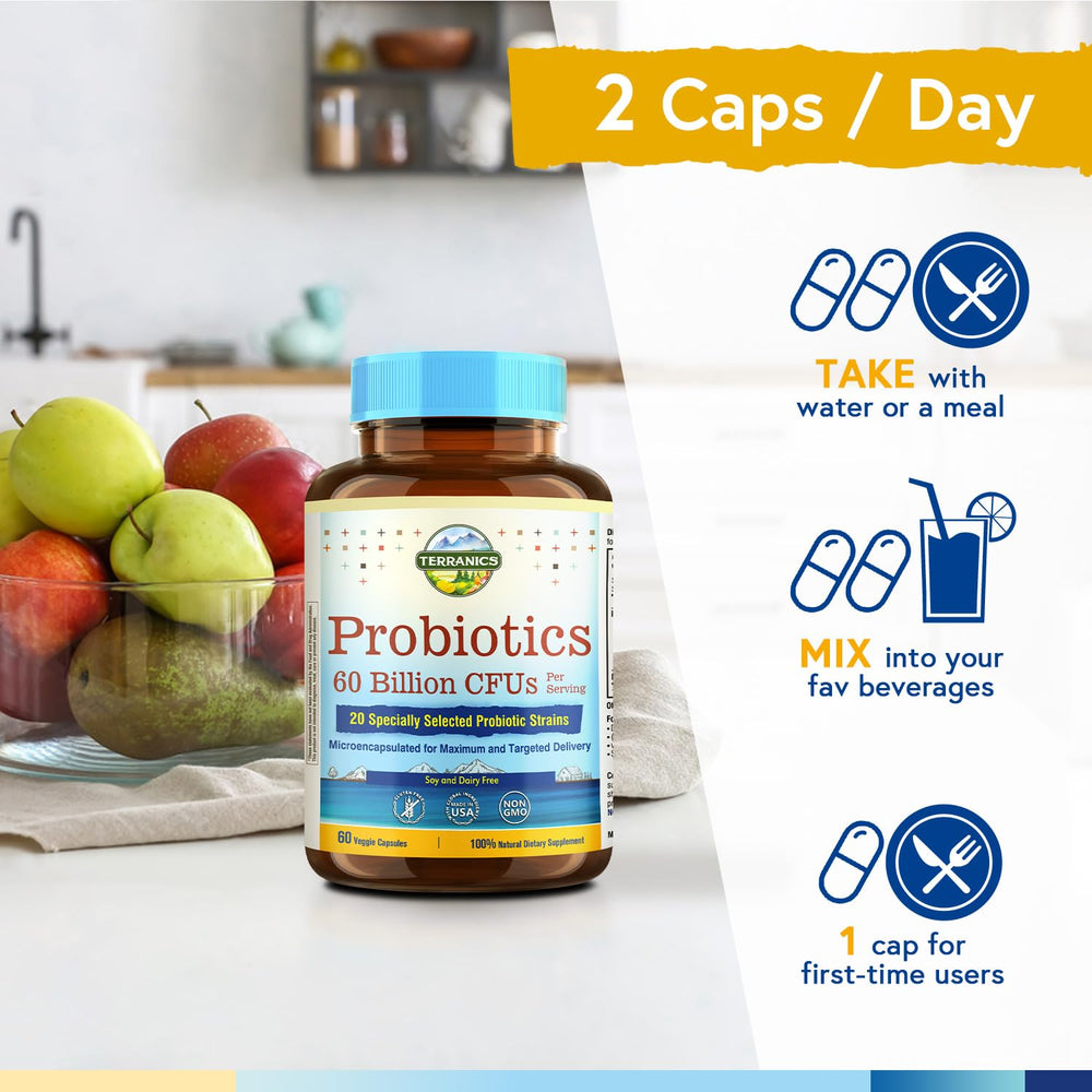 Terranics probiotic display on kitchen counter for daily routine
