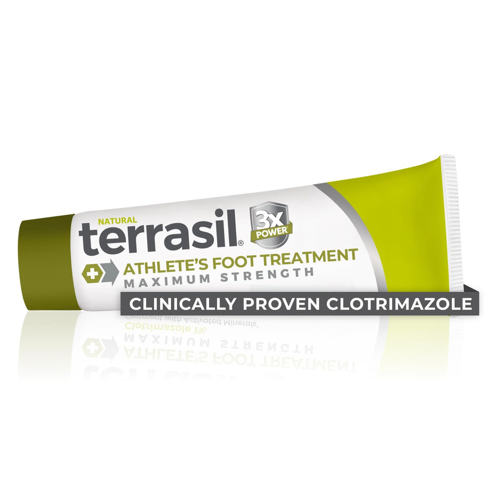 Terrasil Athletes Foot Cream tube dispensing for easy application.