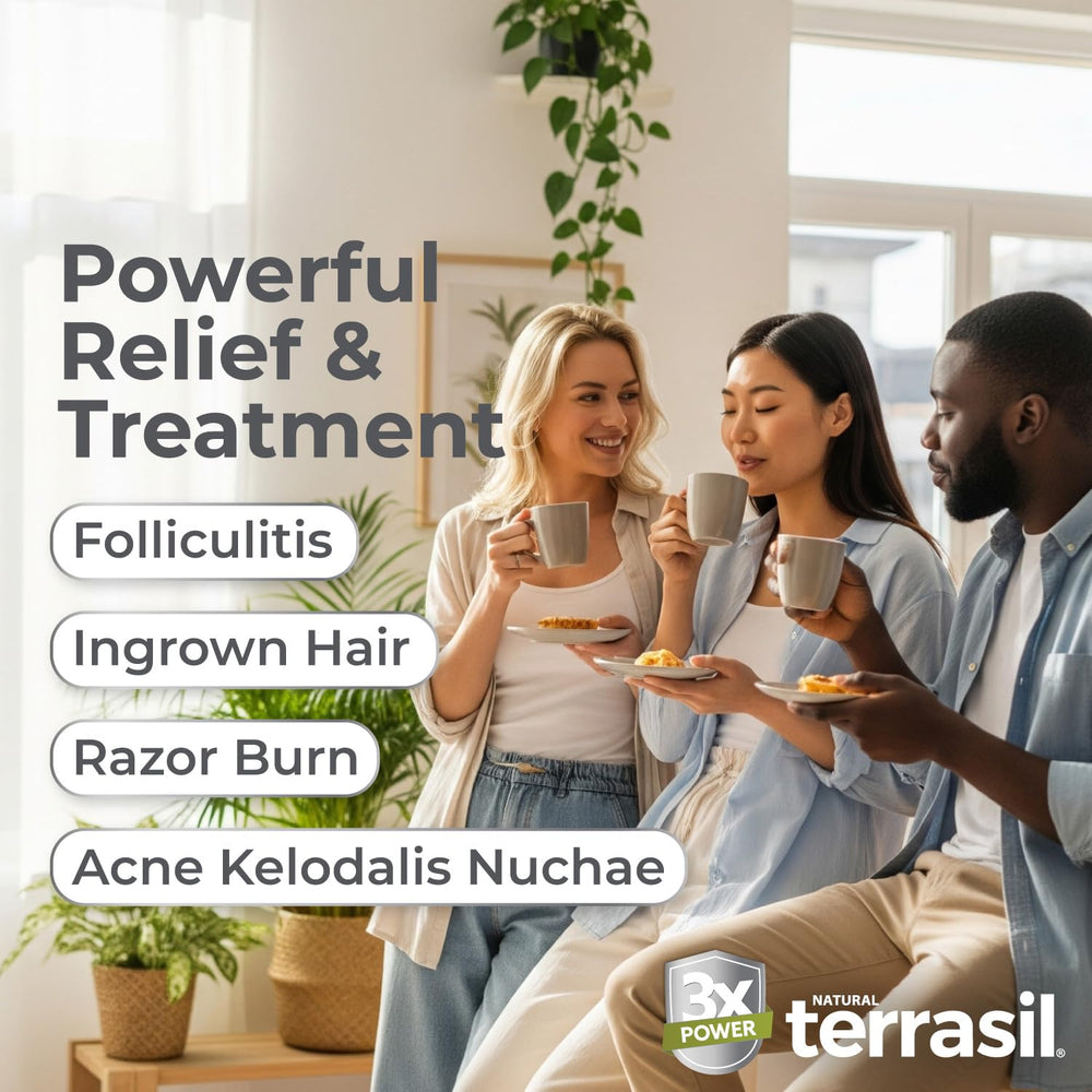 Terrasil Folliculitis Cream being applied to skin for itch relief.