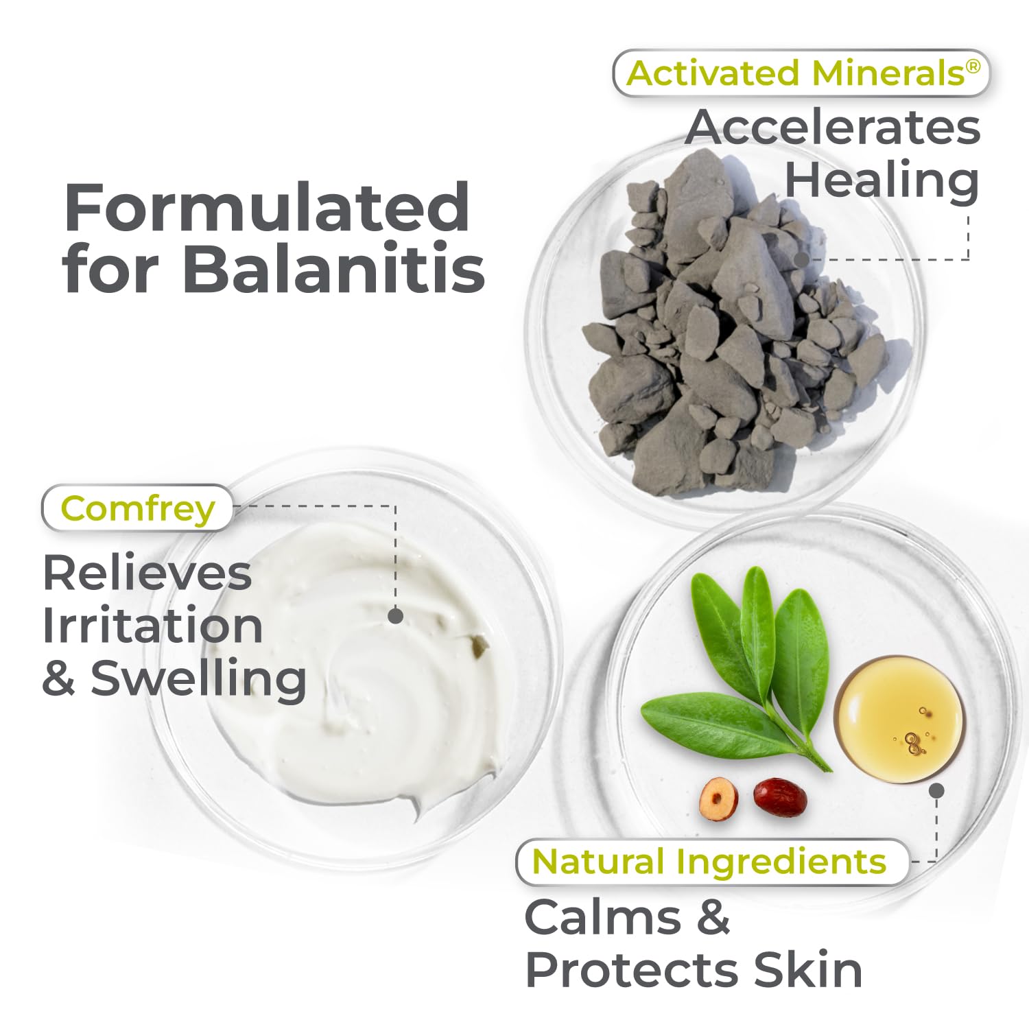 Terrasil Relief ingredients-natural panel showcases Beeswax, Coconut Oil, Jojoba Oil, Allantoin.