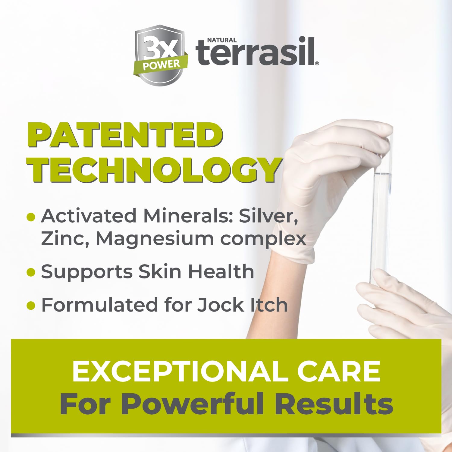 Terrasil skin after-application close-up showing calm, moisturized skin.