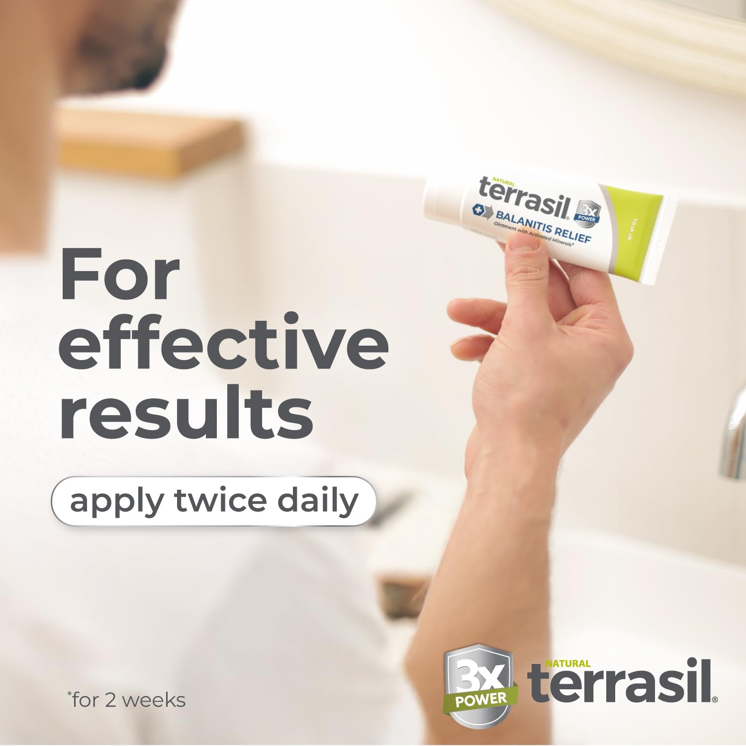 Terrasil user applying ointment demonstrates discreet, comfortable daily use.