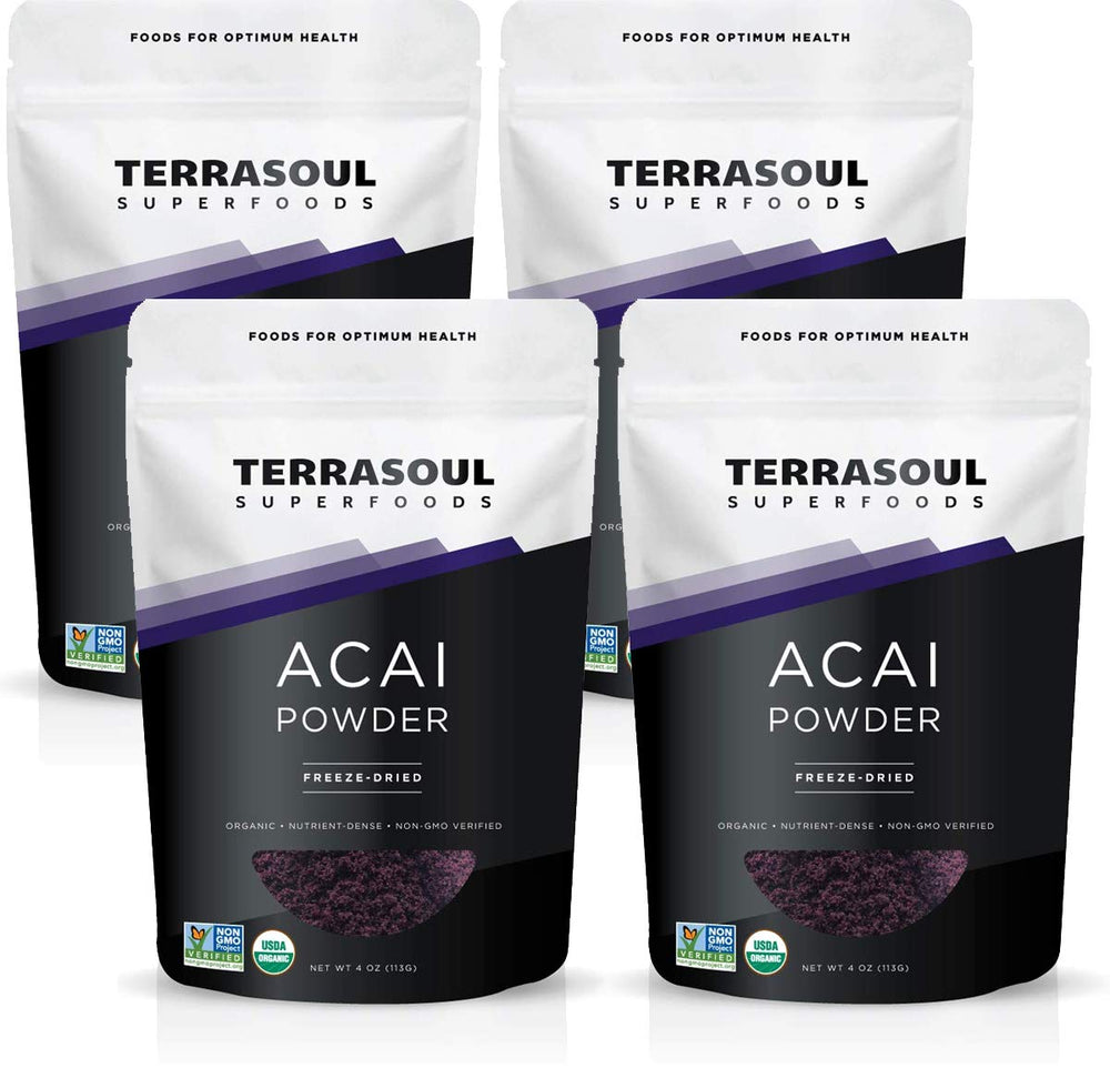 Terrasoul Superfoods acai powder pack of 4 pouches ideal for quick smoothies.