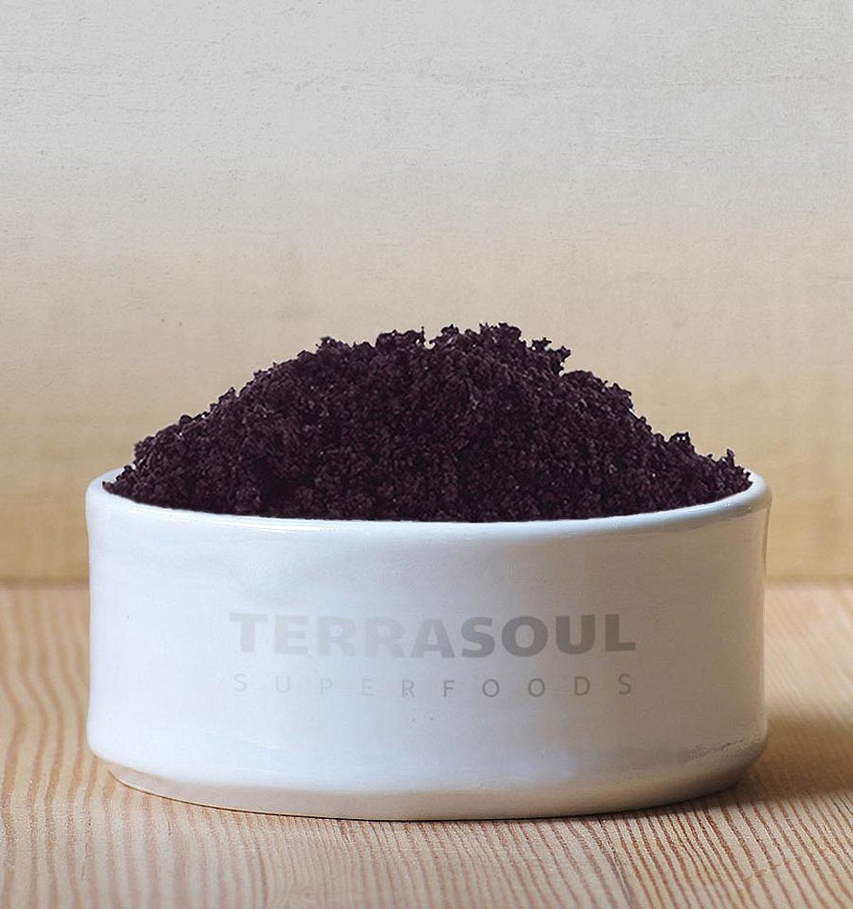 Terrasoul Superfoods acai powder scoop in a cup, easy daily mix.