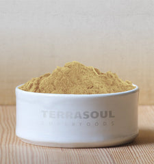 Terrasoul Amla powder bowl with vibrant green powder for daily nutrition.