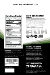 Terrasoul hemp protein powder scoop with bag for serving size.