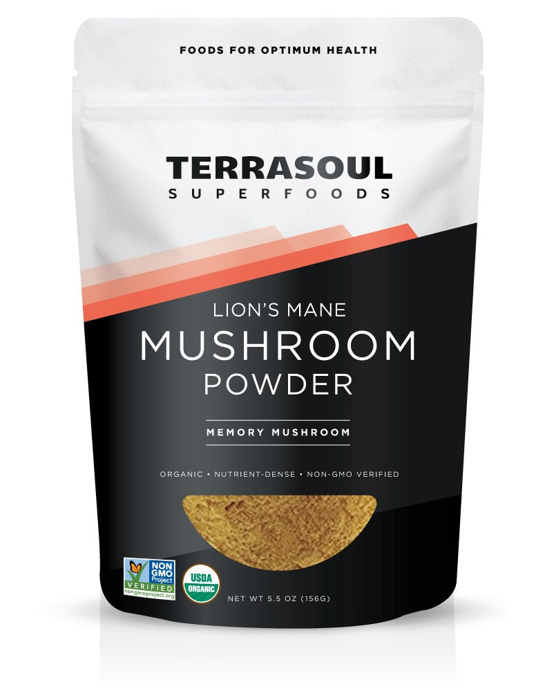 Terrasoul Lions Mane powder bag with 4:1 extract for convenient daily use.