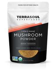 Terrasoul Lions Mane powder bag with 4:1 extract for convenient daily use.