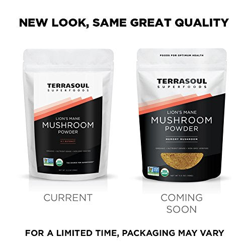 Terrasoul Lions Mane powder added to beverage in glass for earthy notes.