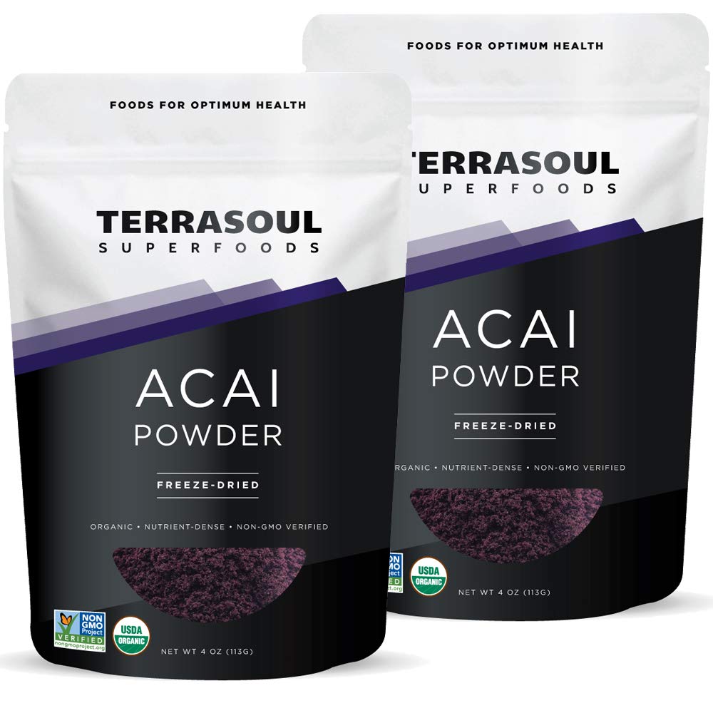 Terrasoul Organic Acai Powder two-pack packaging on shelf, ready for smoothies