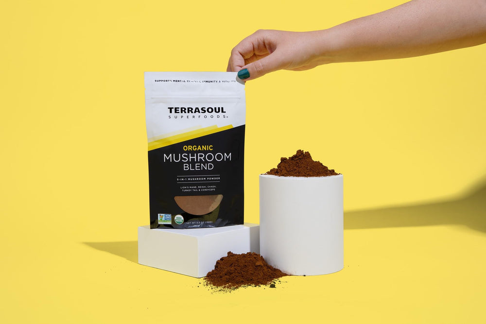 Terrasoul Five Mushroom Blend spoon for versatile daily meals.