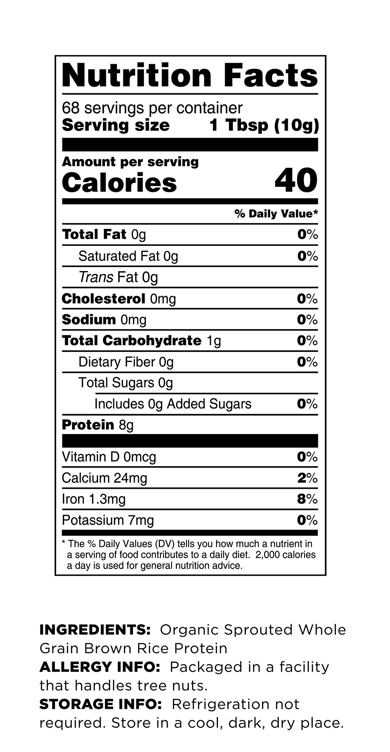 Terrasoul Sprouted Brown Rice Protein nutrition panel close-up; highlights protein content.