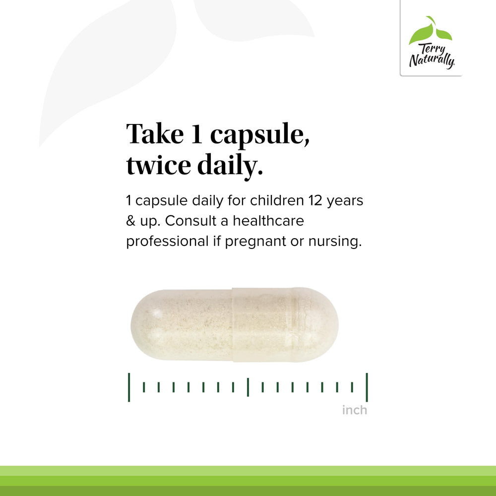 Terry Naturally Acne Essentials label closeup communicates the nutrient blend and free from artificial additives.