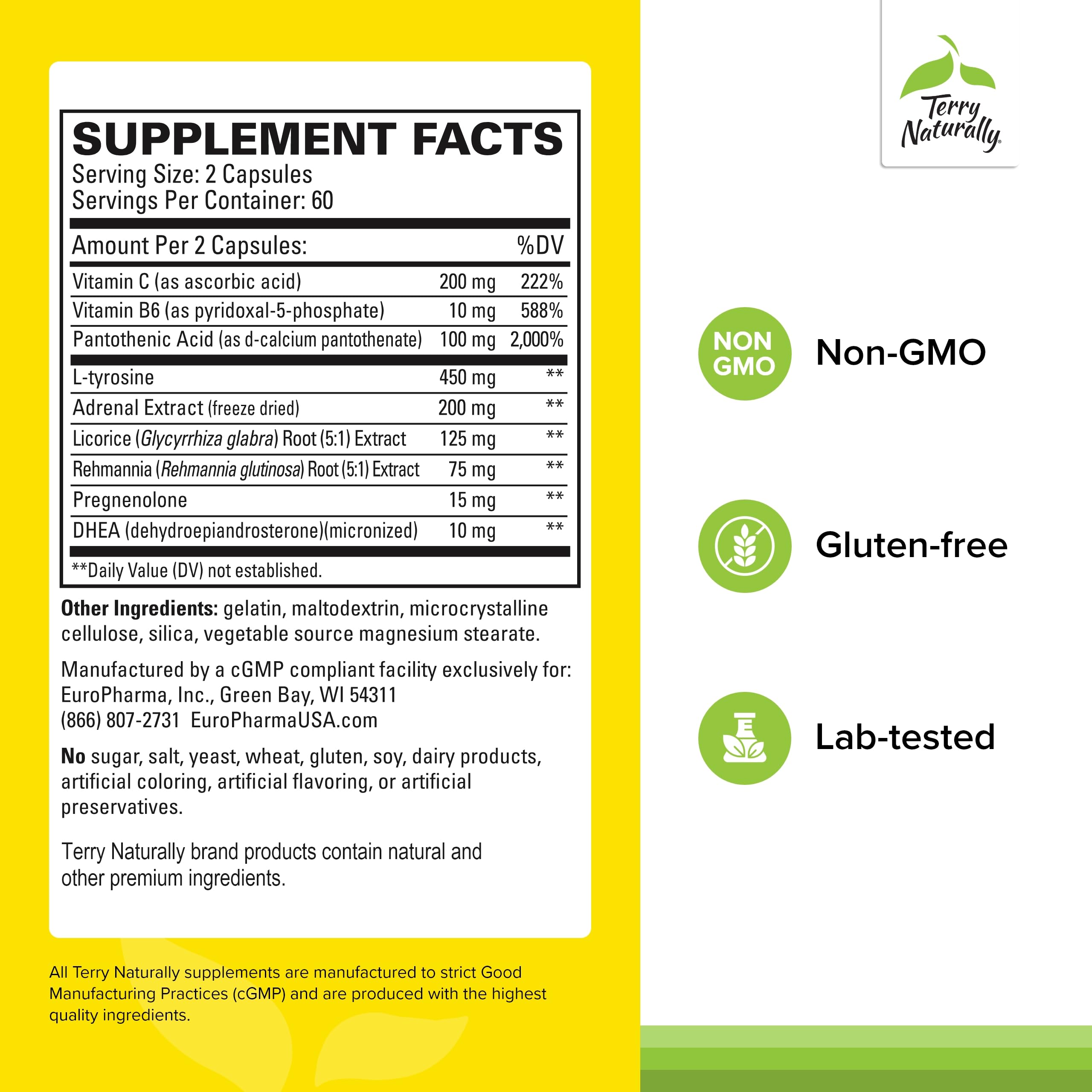 Terry Naturally Adrenaplex capsules close-up ready for your daily intake.