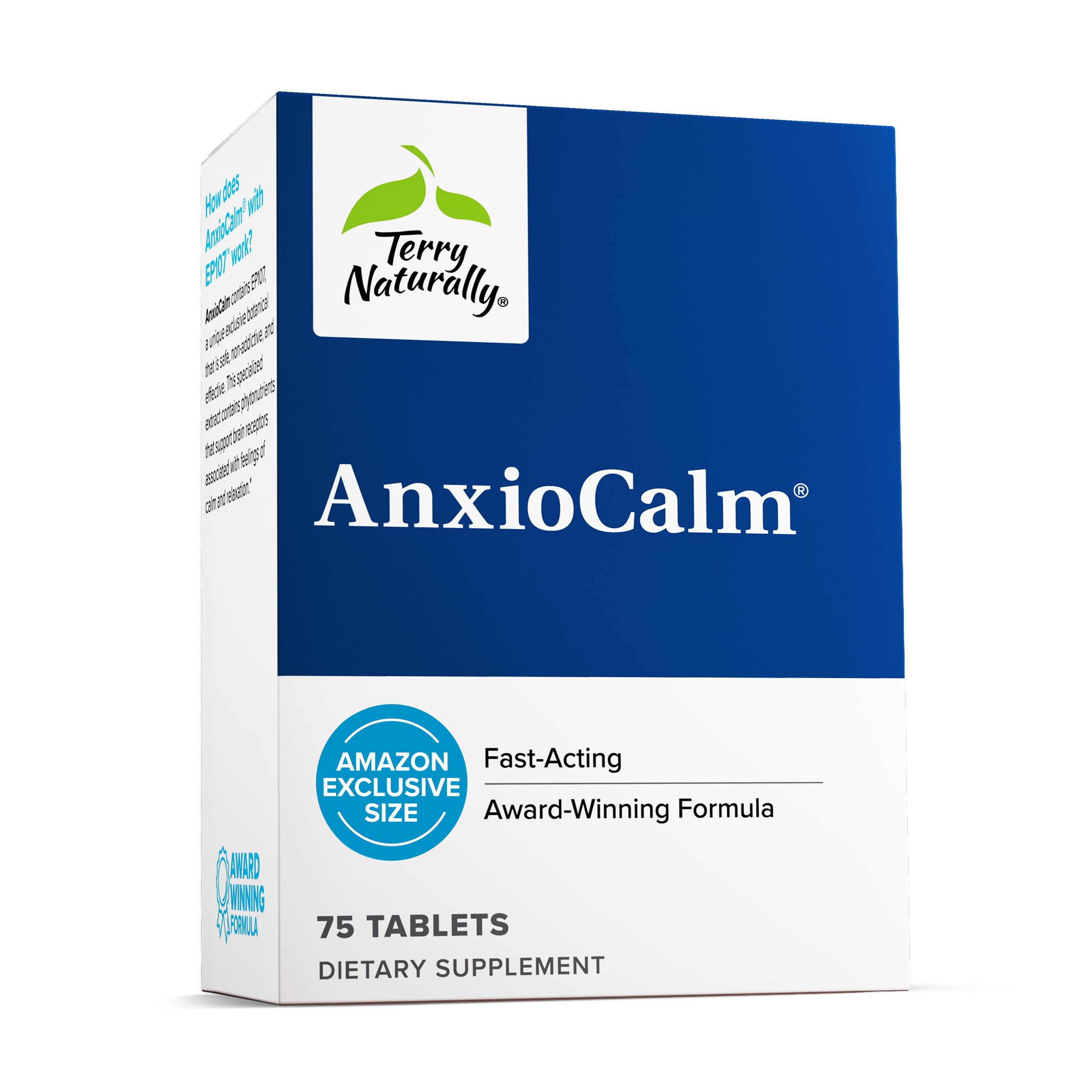 Terry Naturally AnxioCalm bottle front shows calm-support option.