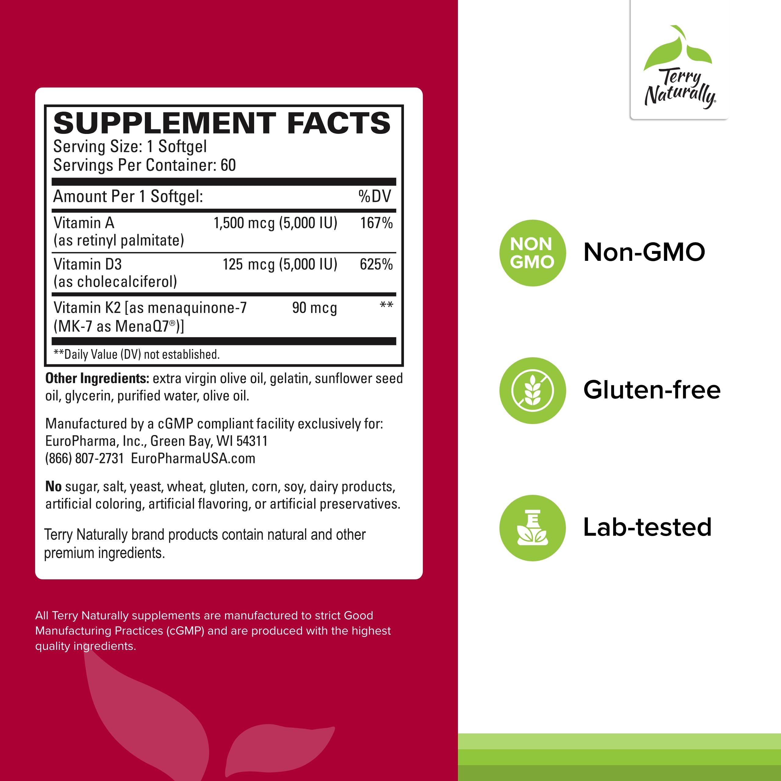Terry Naturally Artery Strong bottle back view with nutrient details.