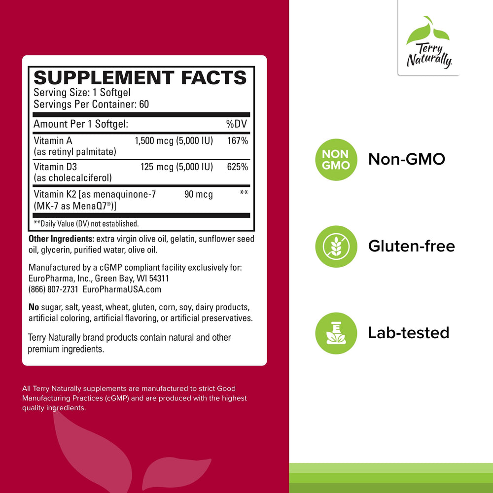 Terry Naturally Artery Strong bottle back view with nutrient details.